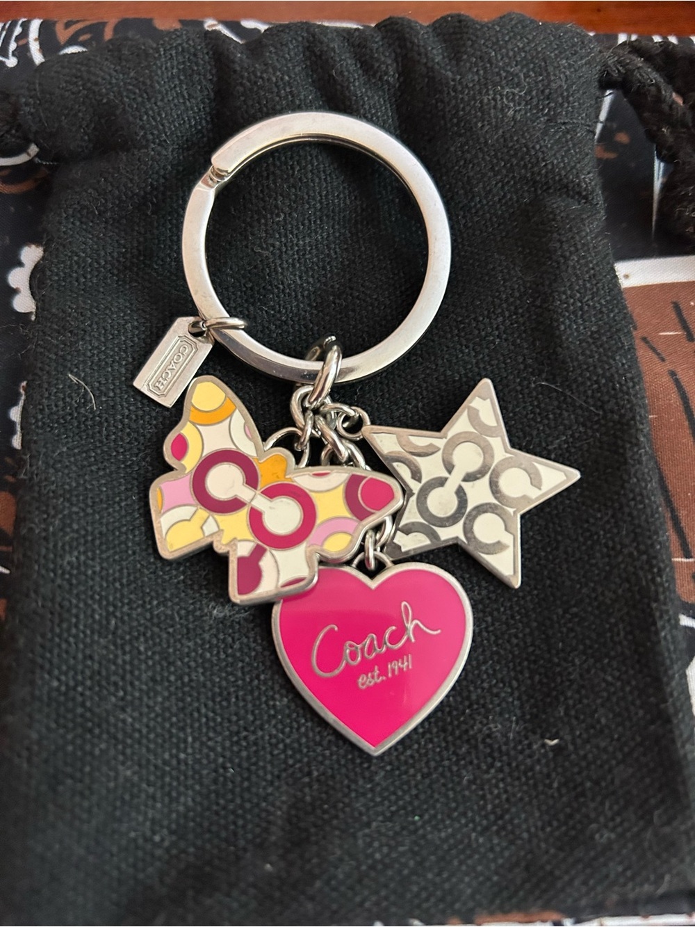 Coach Pink, Yellow & Beige Heart and Star Charm Keyring New never used
